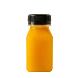 4oz ginger shot in a small yellow bottle with black lid - natural wellness drink