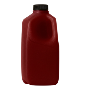 Half galloon ginger shot in a large dark red bottle with black lid - natural wellness drink